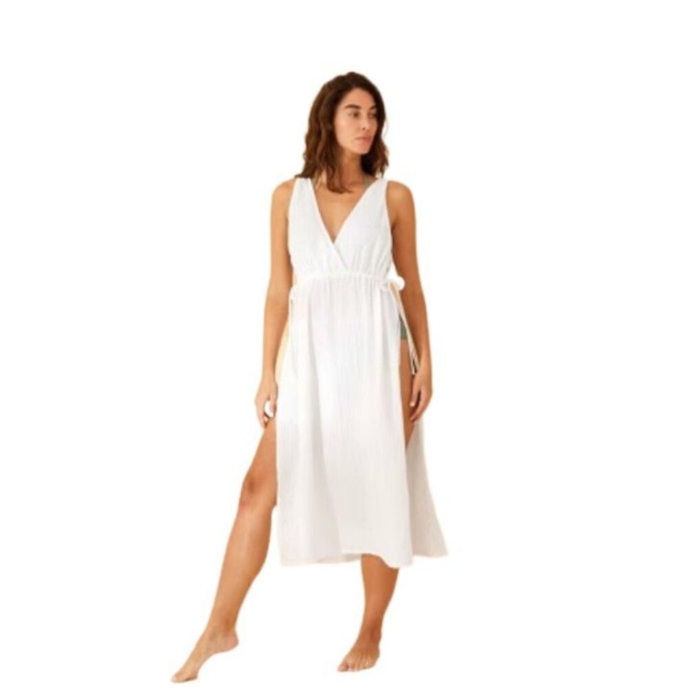 Shade & Shore Maxi Dress Womens M White Cotton Gauze Boho Beach Swim Cover New